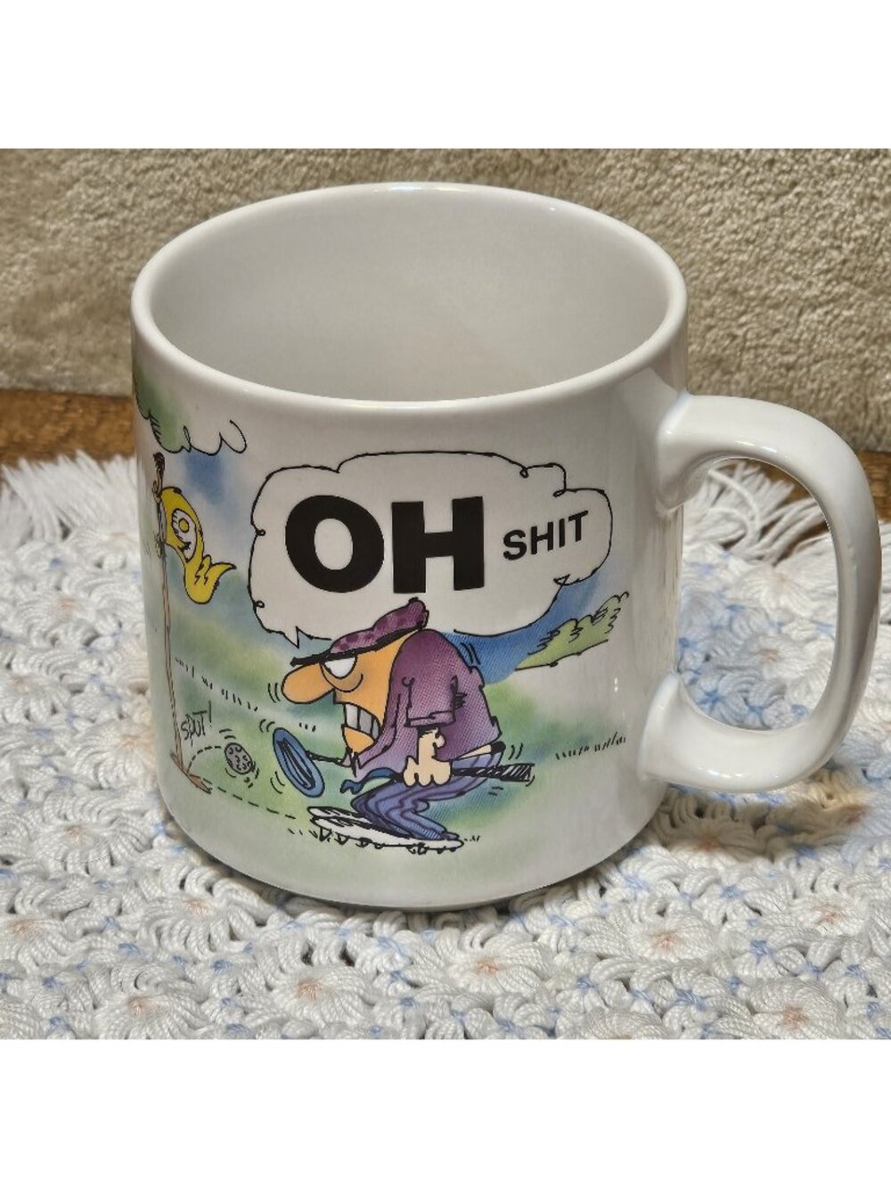Vintage Russ Double Sided Golf Humor Oh S**t  9th Hole Coffee Mug Cartoon